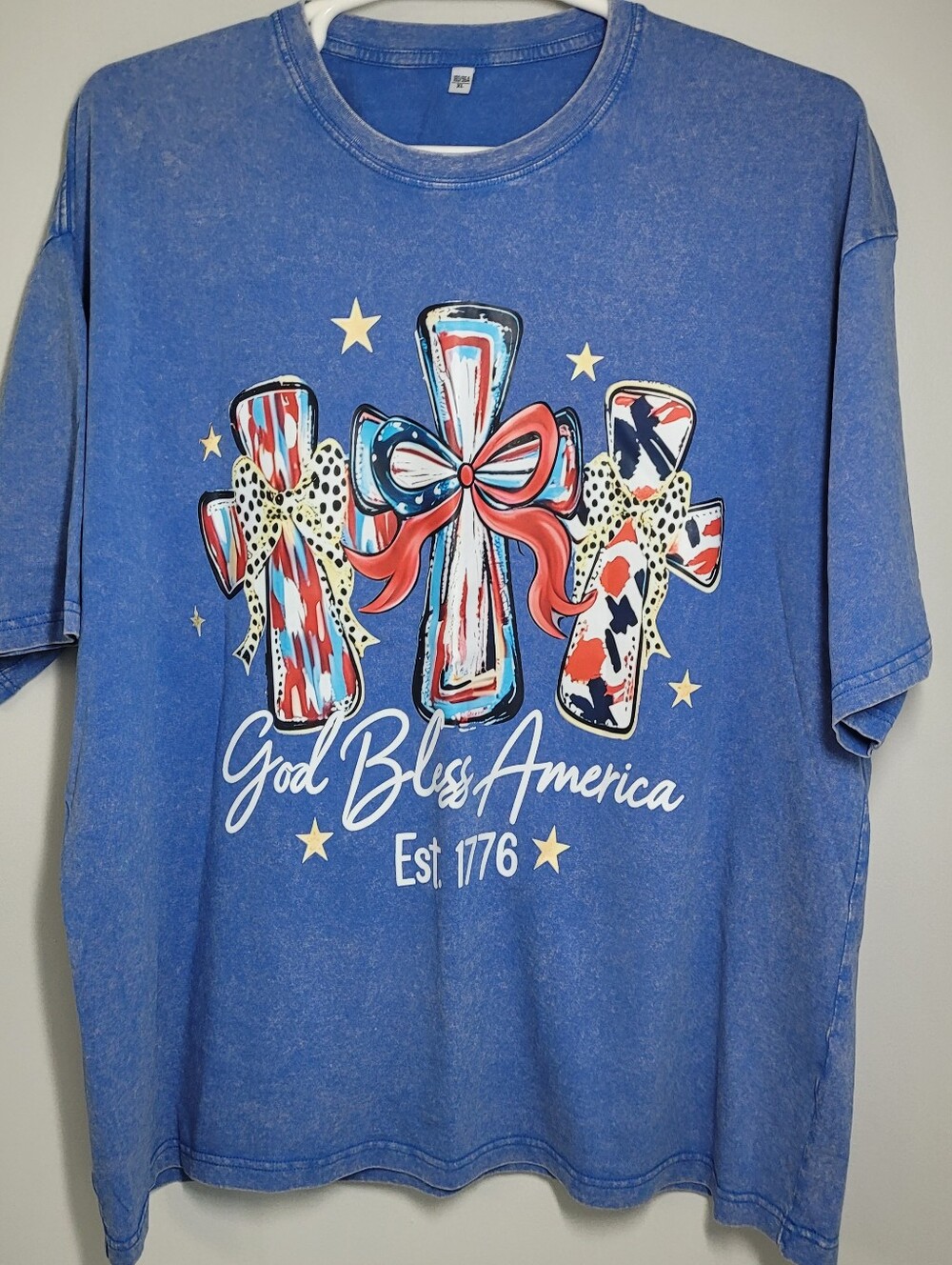 God Bless America Cross Graphic Tee - Blue